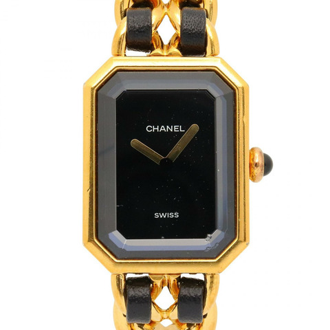 黑色錶盤 鍍金 皮革錶帶 Premiere M 石英腕錶【CHANEL 香奈兒】 H0001