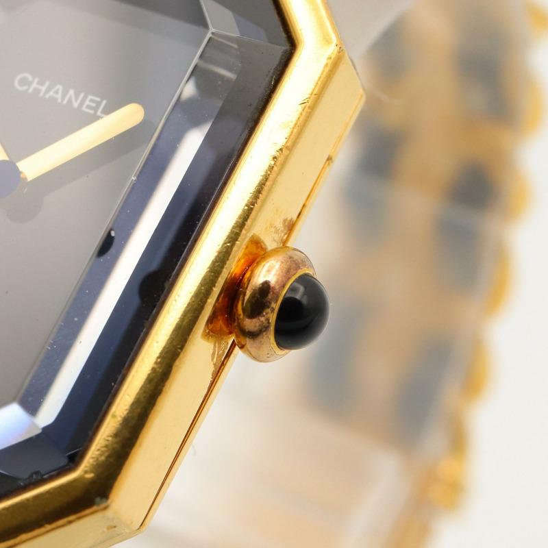 黑色錶盤 鍍金 皮革錶帶 Premiere M 石英腕錶【CHANEL 香奈兒】 H0001-5