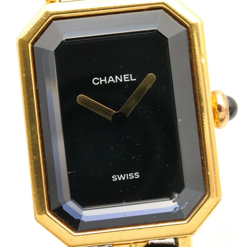 黑色錶盤 鍍金 皮革錶帶 Premiere M 石英腕錶【CHANEL 香奈兒】 H0001-7
