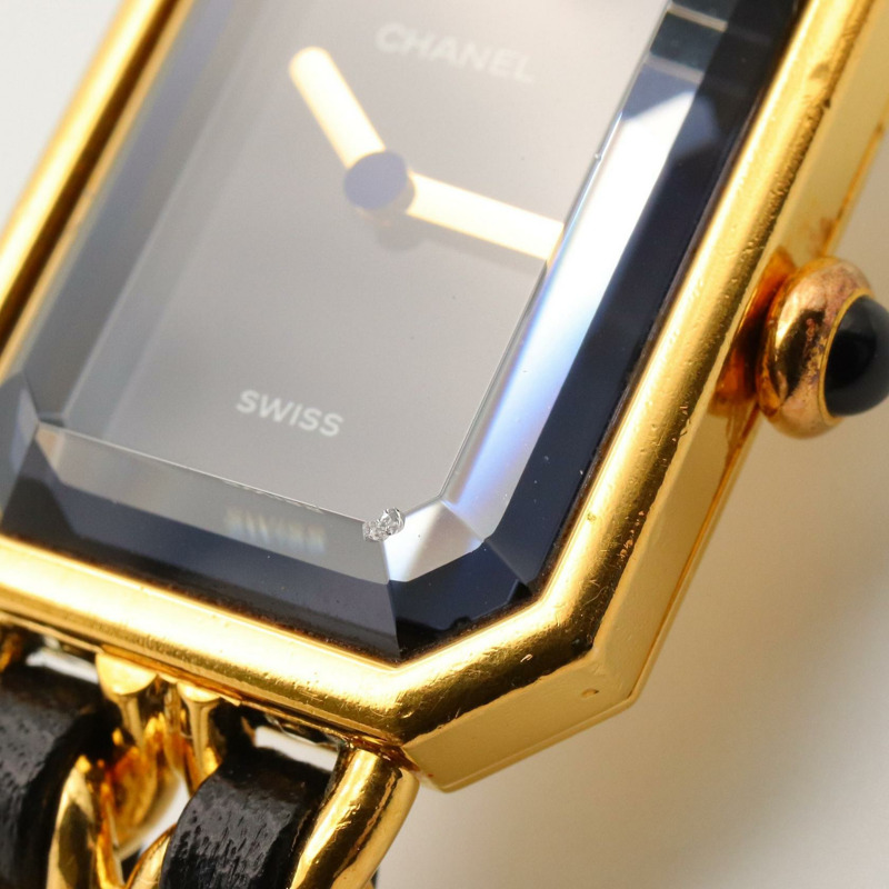 黑色錶盤 鍍金 皮革錶帶 Premiere M 石英腕錶【CHANEL 香奈兒】 H0001-8