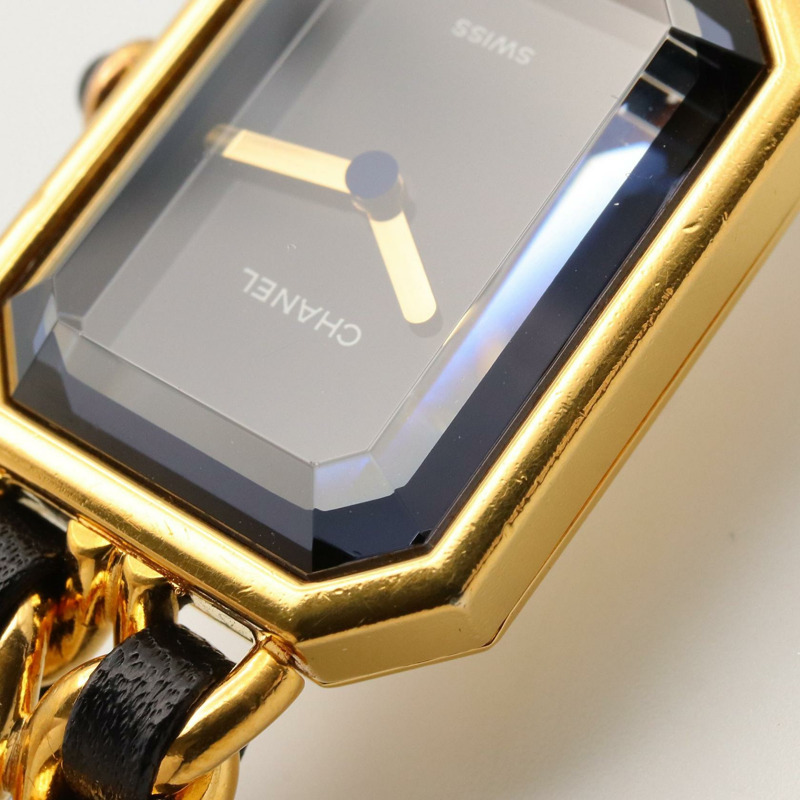 黑色錶盤 鍍金 皮革錶帶 Premiere M 石英腕錶【CHANEL 香奈兒】 H0001-9