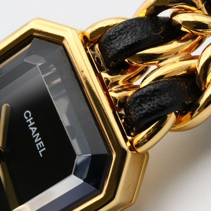 黑色錶盤 鍍金 皮革錶帶 Premiere S 石英腕錶【CHANEL 香奈兒】 H0001-10