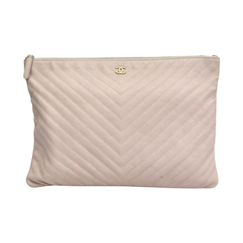 粉色牛皮 山形紋 手拿包 A82552【CHANEL 香奈兒】 A82552