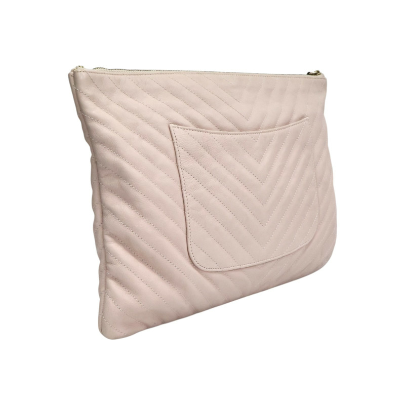 粉色牛皮 山形紋 手拿包 A82552【CHANEL 香奈兒】 A82552-1