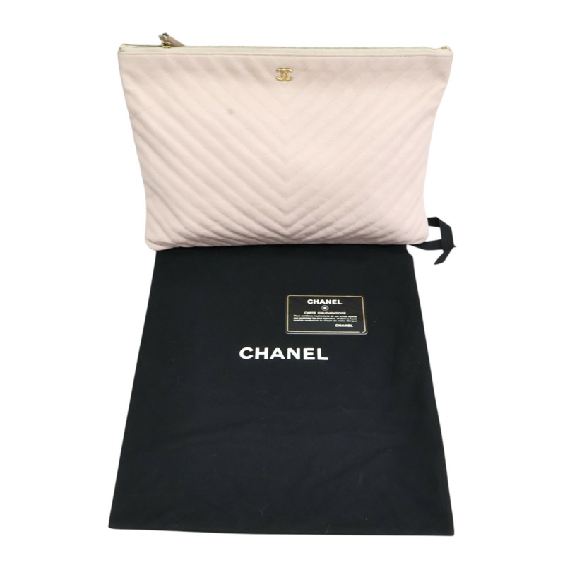 粉色牛皮 山形紋 手拿包 A82552【CHANEL 香奈兒】 A82552-11