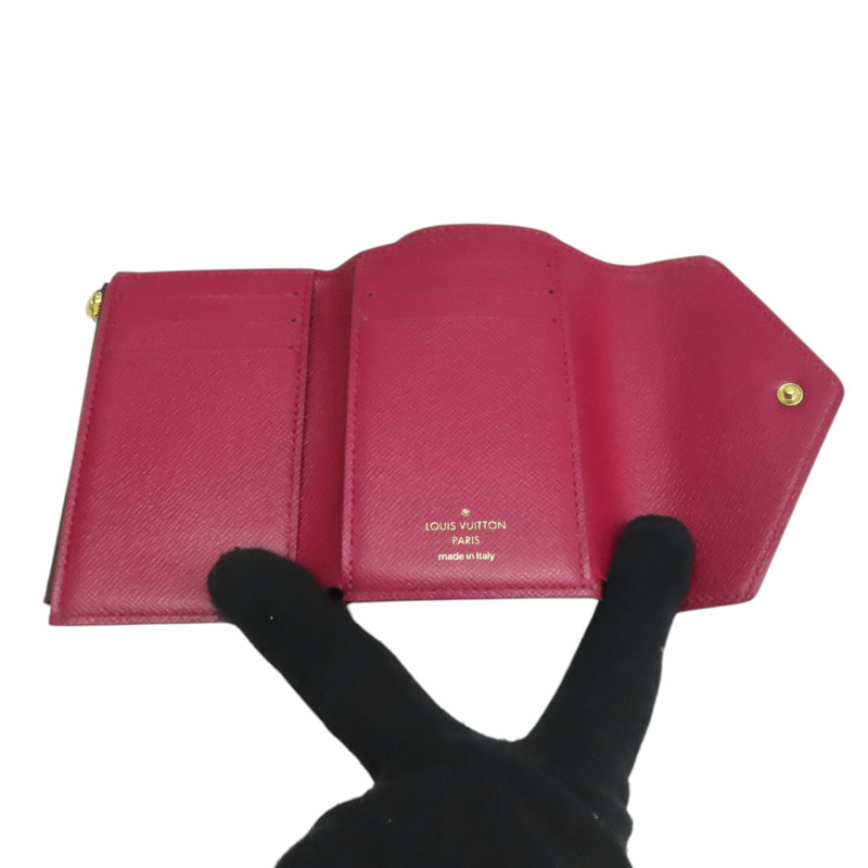 棕/紫紅色 原花帆布 Victorine 三折短夾【LOUIS VUITTON LV 路易威登】 M41938-2