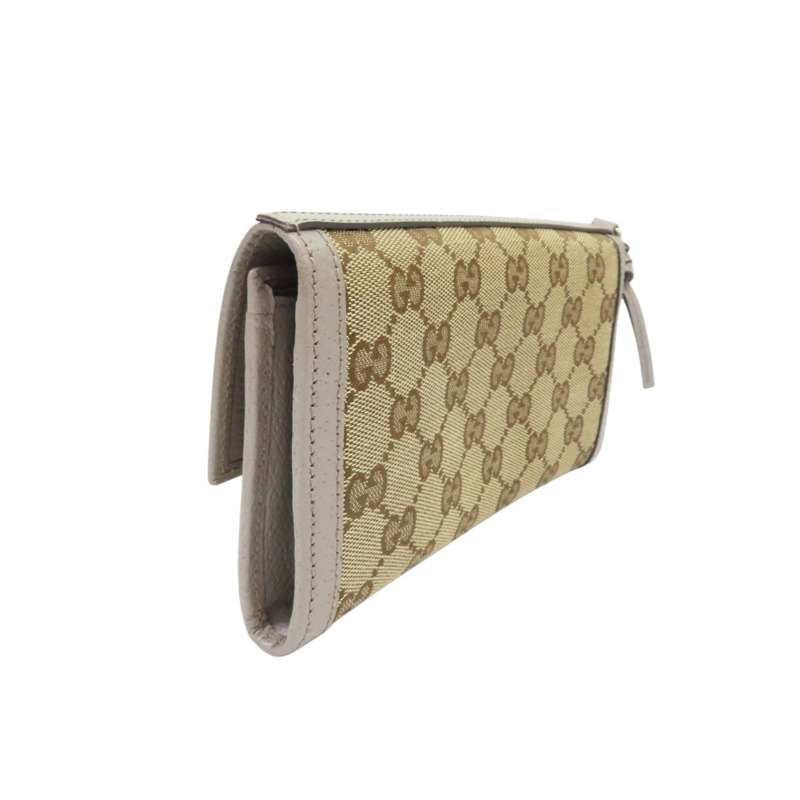 灰色牛皮 棕色帆布 扣式長夾【GUCCI 古馳】-1