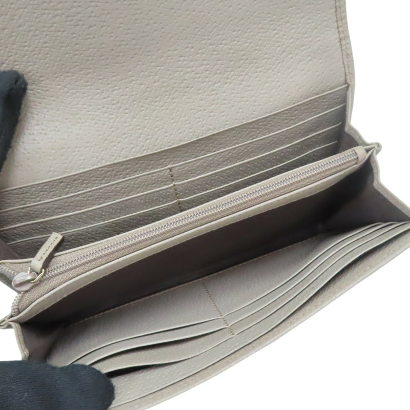 灰色牛皮 棕色帆布 扣式長夾【GUCCI 古馳】-2