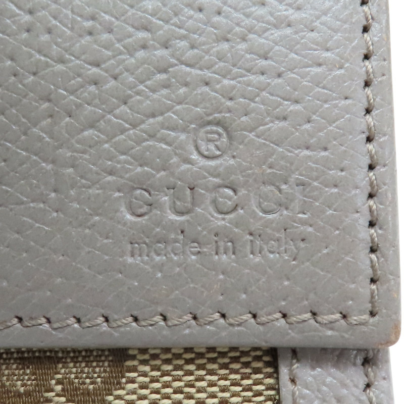 灰色牛皮 棕色帆布 扣式長夾【GUCCI 古馳】-3