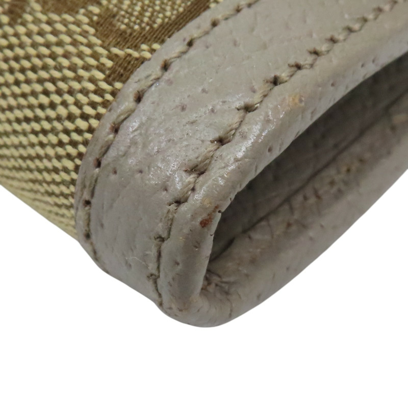 灰色牛皮 棕色帆布 扣式長夾【GUCCI 古馳】-6