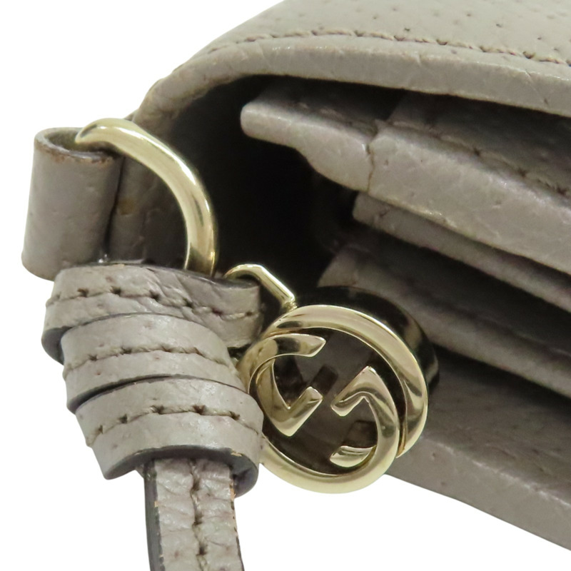 灰色牛皮 棕色帆布 扣式長夾【GUCCI 古馳】-9