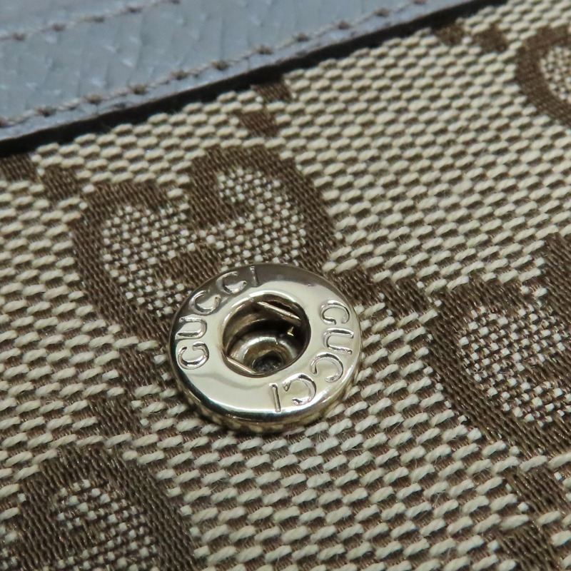 灰色牛皮 棕色帆布 扣式長夾【GUCCI 古馳】-10