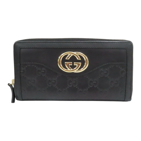 黑色 壓紋牛皮 拉鍊長夾【GUCCI 古馳】 308012