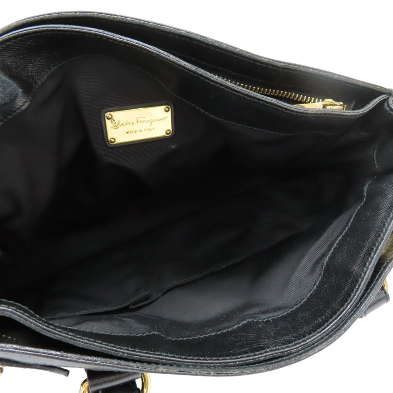 黑色 帆布 牛皮 Double Gancini 兩用包 無背帶【Salvatore Ferragamo 費拉格慕】 AB-21E163-2