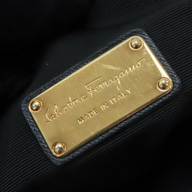 黑色 帆布 牛皮 Double Gancini 兩用包 無背帶【Salvatore Ferragamo 費拉格慕】 AB-21E163-5