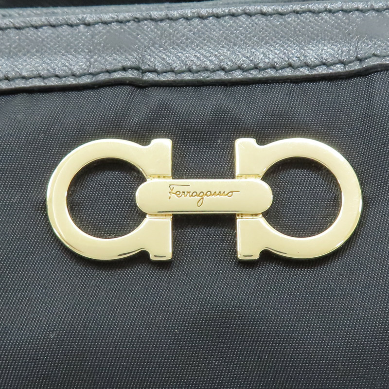 黑色 帆布 牛皮 Double Gancini 兩用包 無背帶【Salvatore Ferragamo 費拉格慕】 AB-21E163-6