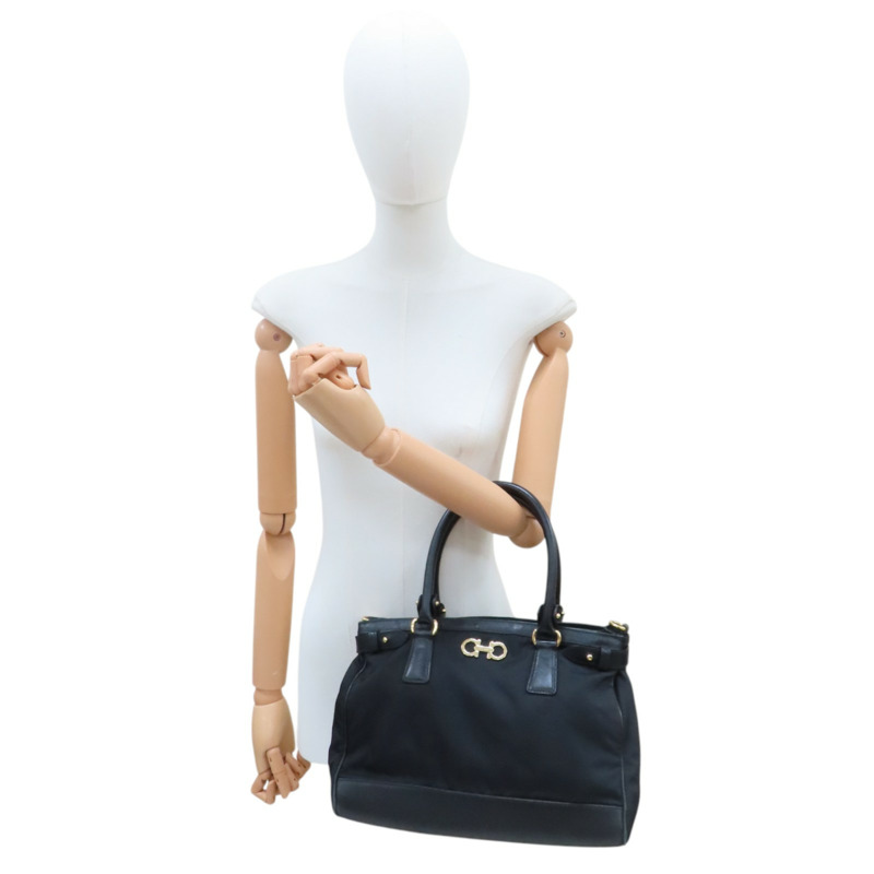 黑色 帆布 牛皮 Double Gancini 兩用包 無背帶【Salvatore Ferragamo 費拉格慕】 AB-21E163-7