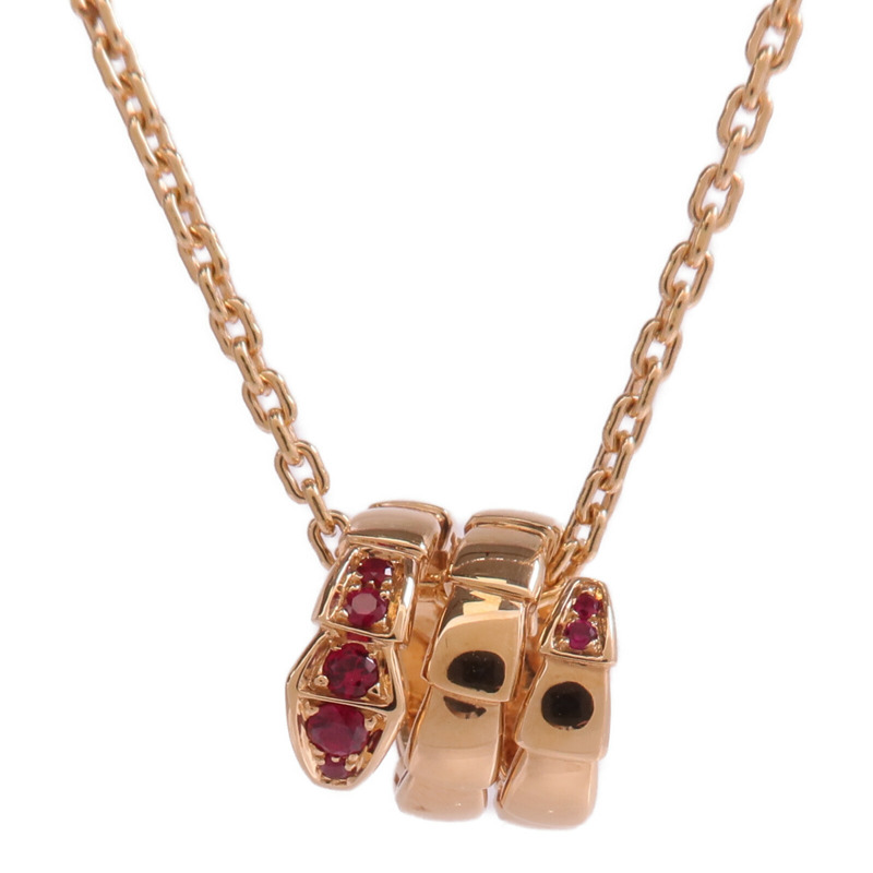 BVLGARI 18K玫瑰金Serpenti Viper Necklace紅寶石項鍊-3