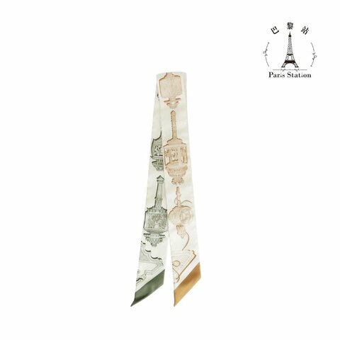 【巴黎站二手名牌專賣店】＊現貨＊HERMES 愛馬仕 真品＊米色底雙色藝術品圖案絲巾TWILLY 單條