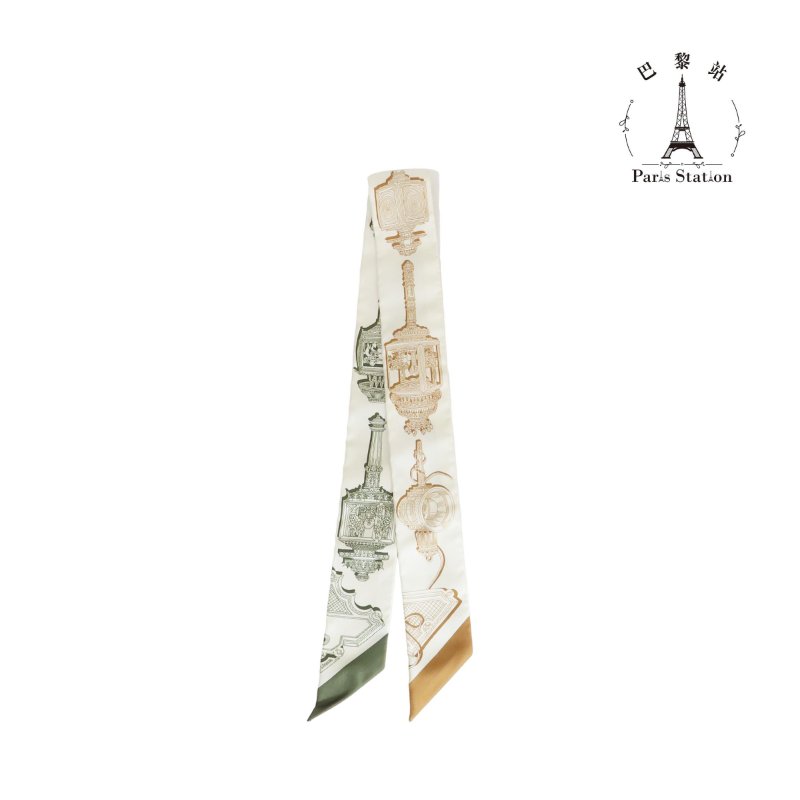 【巴黎站二手名牌專賣店】＊現貨＊HERMES 愛馬仕 真品＊米色底雙色藝術品圖案絲巾TWILLY 單條-0