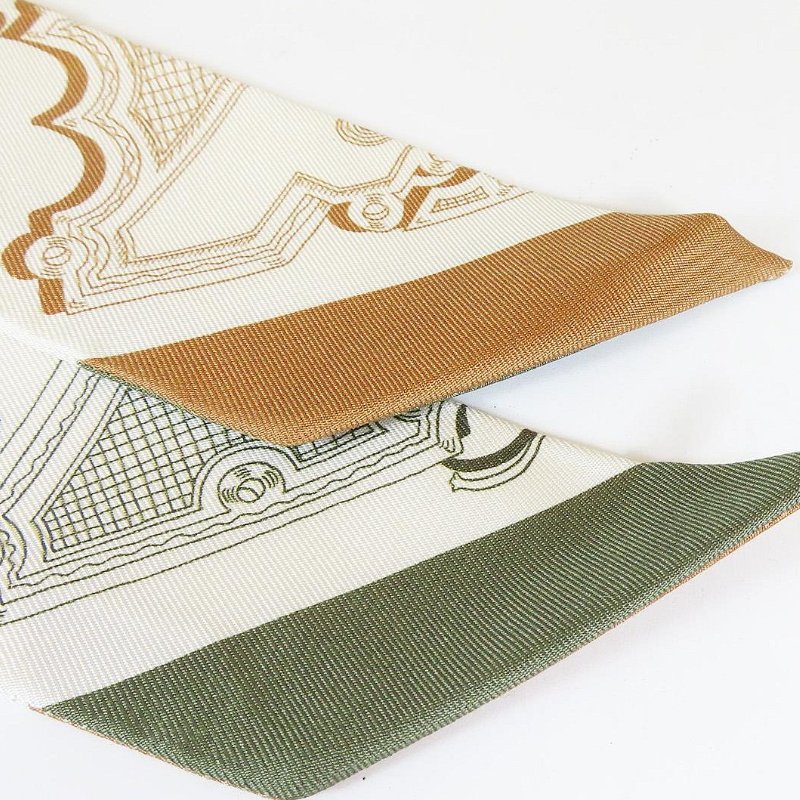 【巴黎站二手名牌專賣店】＊現貨＊HERMES 愛馬仕 真品＊米色底雙色藝術品圖案絲巾TWILLY 單條-2