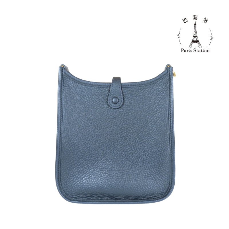 【巴黎站二手名牌專賣店】＊現貨＊HERMES 愛馬仕 真品＊W刻Mini Evelyne黑皮革金釦肩背斜背包-1