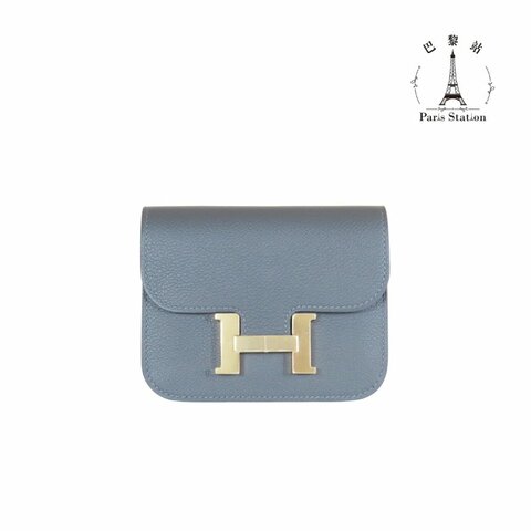 【巴黎站二手名牌專賣店】＊全新現貨＊HERMES 愛馬仕 真品＊W刻深灰色皮革金HCONSTANCE SLIM腰包