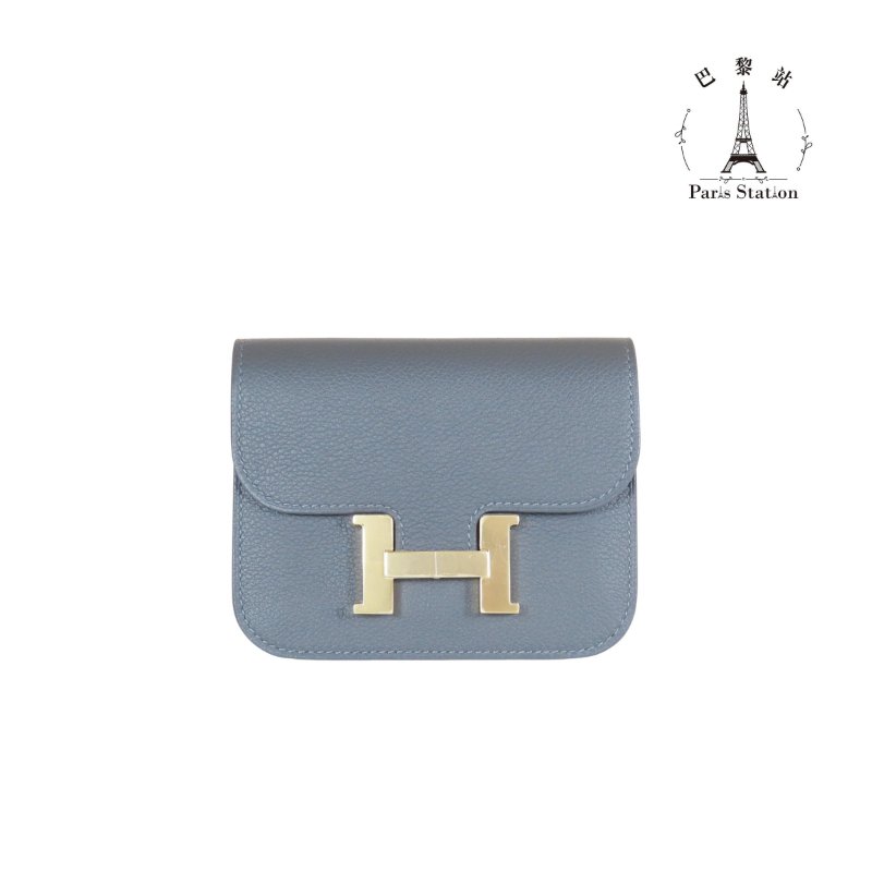 【巴黎站二手名牌專賣店】＊全新現貨＊HERMES 愛馬仕 真品＊W刻深灰色皮革金HCONSTANCE SLIM腰包-0