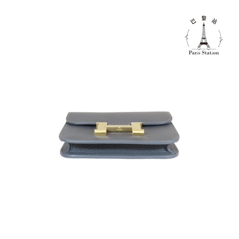 【巴黎站二手名牌專賣店】＊全新現貨＊HERMES 愛馬仕 真品＊W刻深灰色皮革金HCONSTANCE SLIM腰包-2