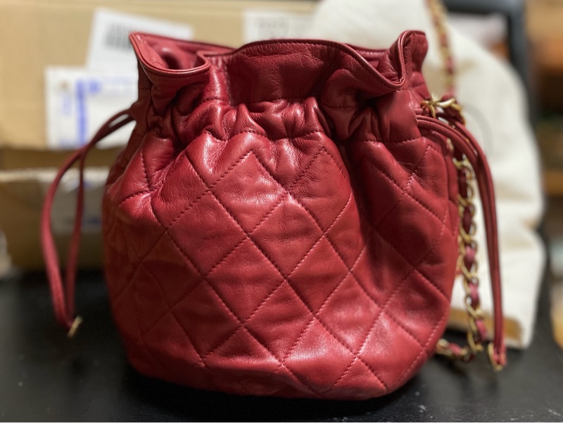 chanel vintage老香紅色水桶包-0