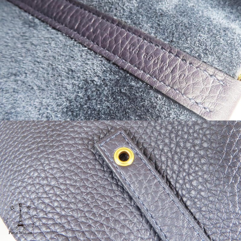 【巴黎站二手名牌專賣店】＊現貨＊HERMES 愛馬仕 真品＊U刻 PICOTIN 18海軍藍皮革金釦手提包 菜籃子-5