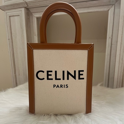 賽琳Celine Vertical Cabas迷你托特包 米色拼棕黃色