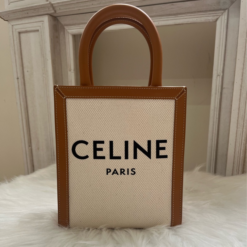 賽琳Celine Vertical Cabas迷你托特包 米色拼棕黃色-0