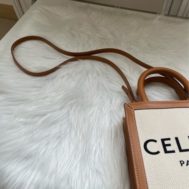 賽琳Celine Vertical Cabas迷你托特包 米色拼棕黃色-5