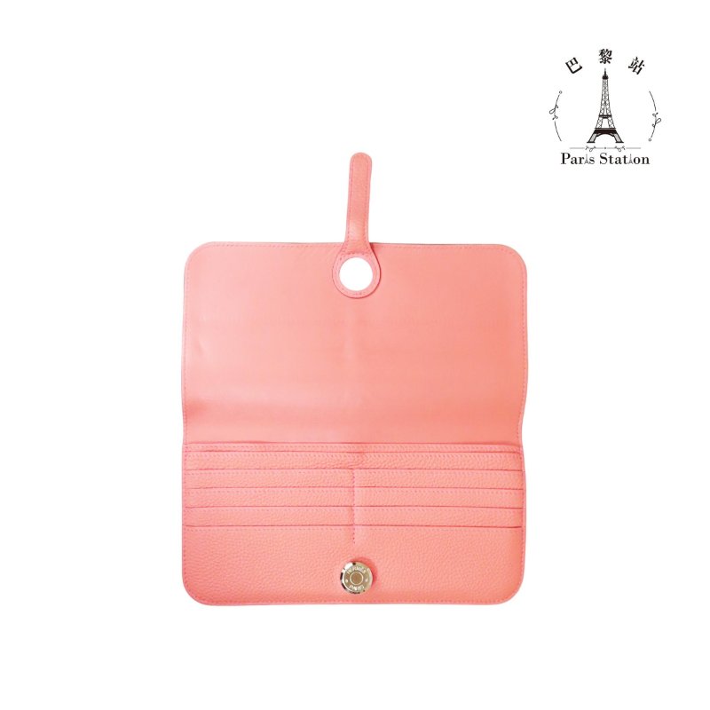 【巴黎站二手名牌專賣店】＊現貨＊HERMES 愛馬仕 真品＊X刻粉橘色皮革圓形銀色穿釦長夾-3