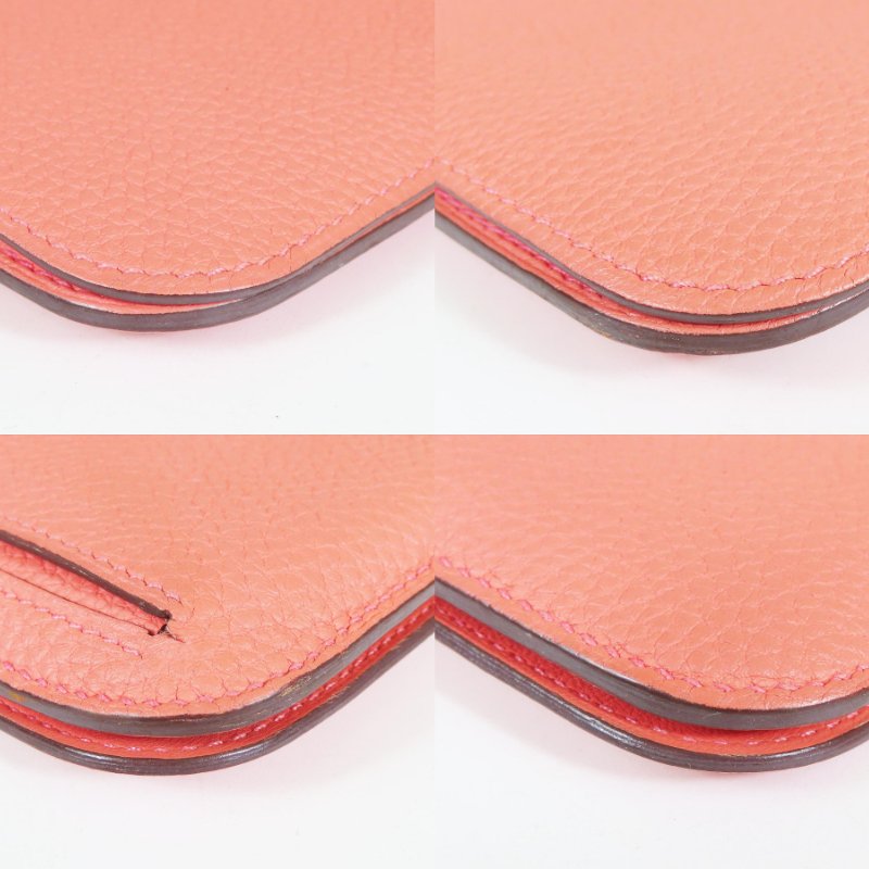 【巴黎站二手名牌專賣店】＊現貨＊HERMES 愛馬仕 真品＊X刻粉橘色皮革圓形銀色穿釦長夾-4