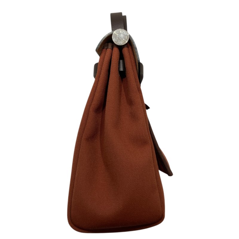 HERMES 愛馬仕 HERBAG 31 側背包 帆布/皮革 棕色/酒紅色 銀釦-3