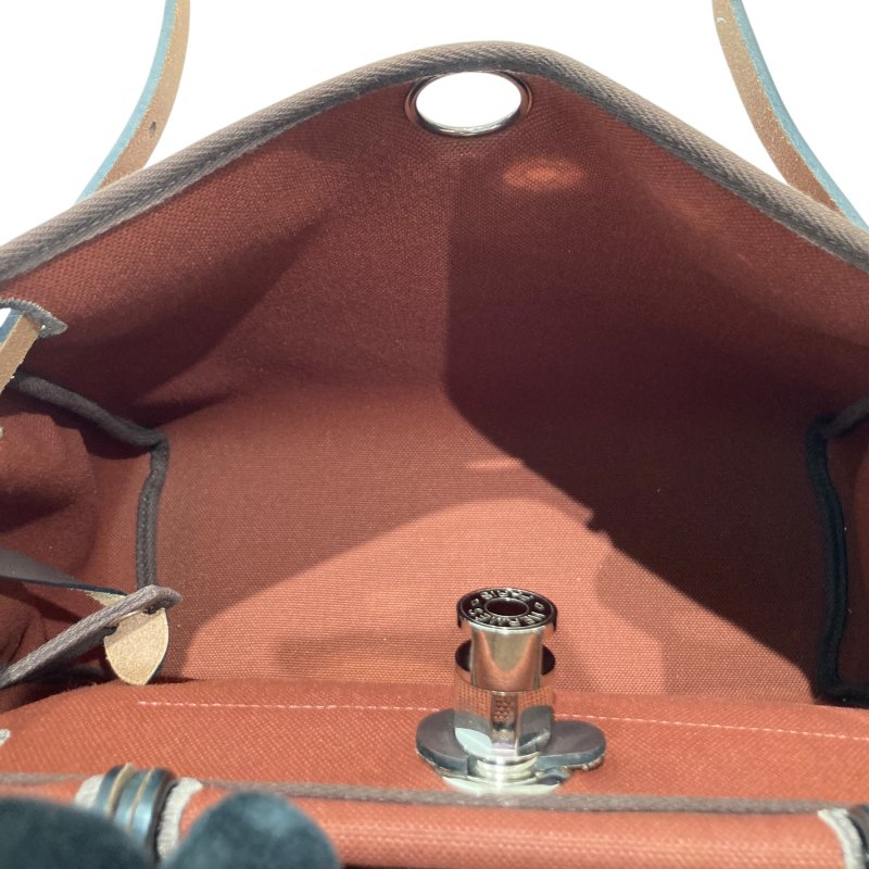 HERMES 愛馬仕 HERBAG 31 側背包 帆布/皮革 棕色/酒紅色 銀釦-10