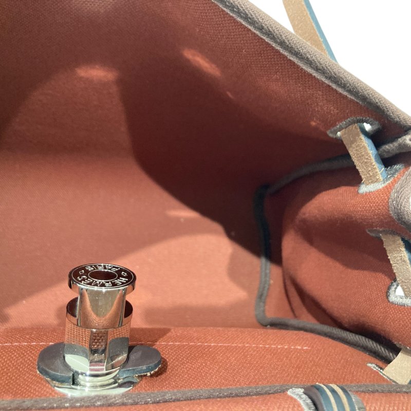 HERMES 愛馬仕 HERBAG 31 側背包 帆布/皮革 棕色/酒紅色 銀釦-11