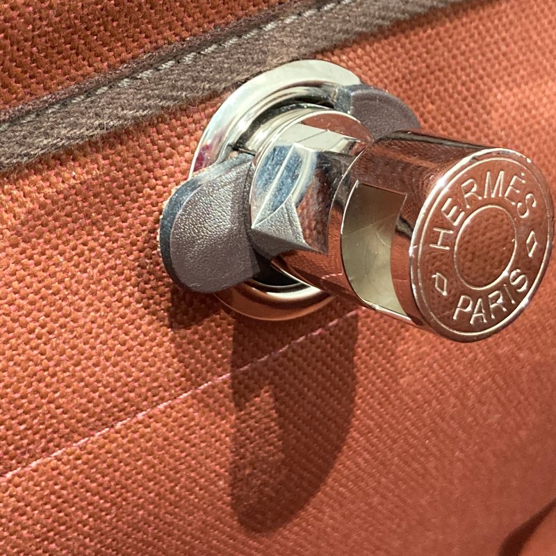 HERMES 愛馬仕 HERBAG 31 側背包 帆布/皮革 棕色/酒紅色 銀釦-14