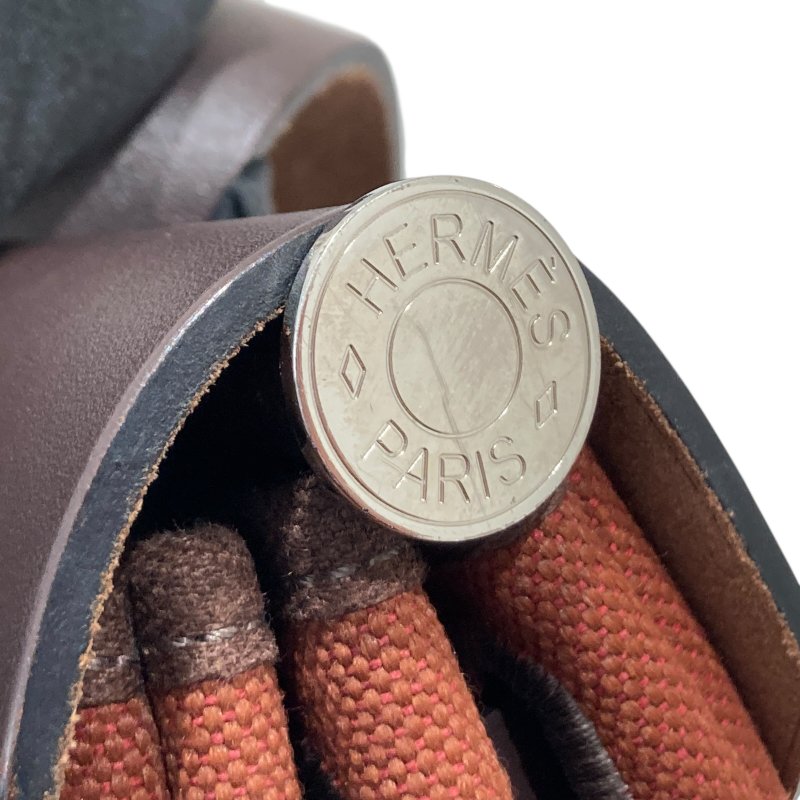 HERMES 愛馬仕 HERBAG 31 側背包 帆布/皮革 棕色/酒紅色 銀釦-15