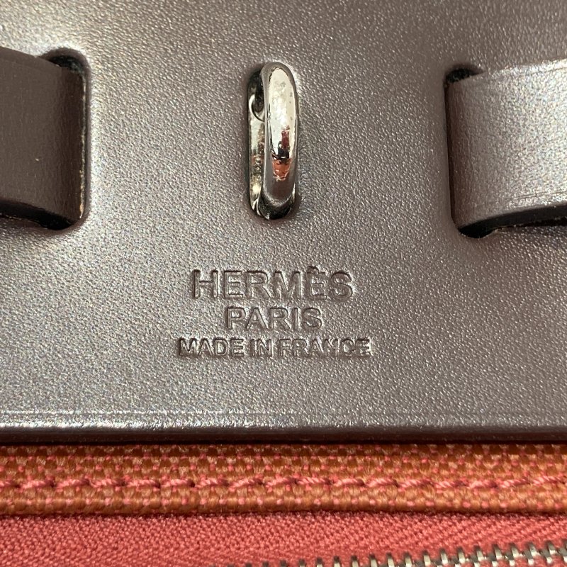HERMES 愛馬仕 HERBAG 31 側背包 帆布/皮革 棕色/酒紅色 銀釦-20