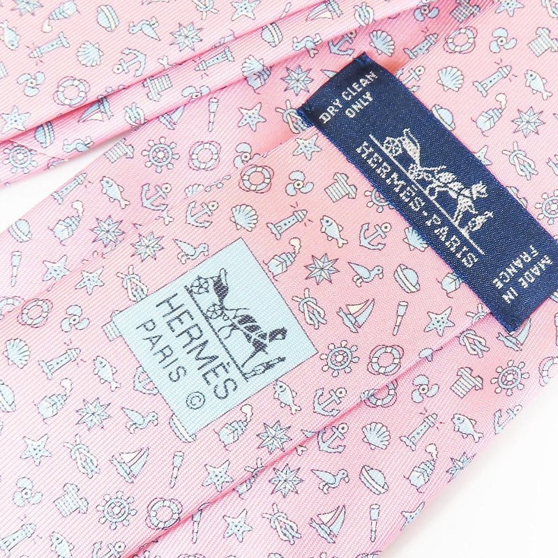 【巴黎站二手名牌專賣店】＊現貨＊HERMES 愛馬仕 真品＊粉色海洋圖案領帶-2