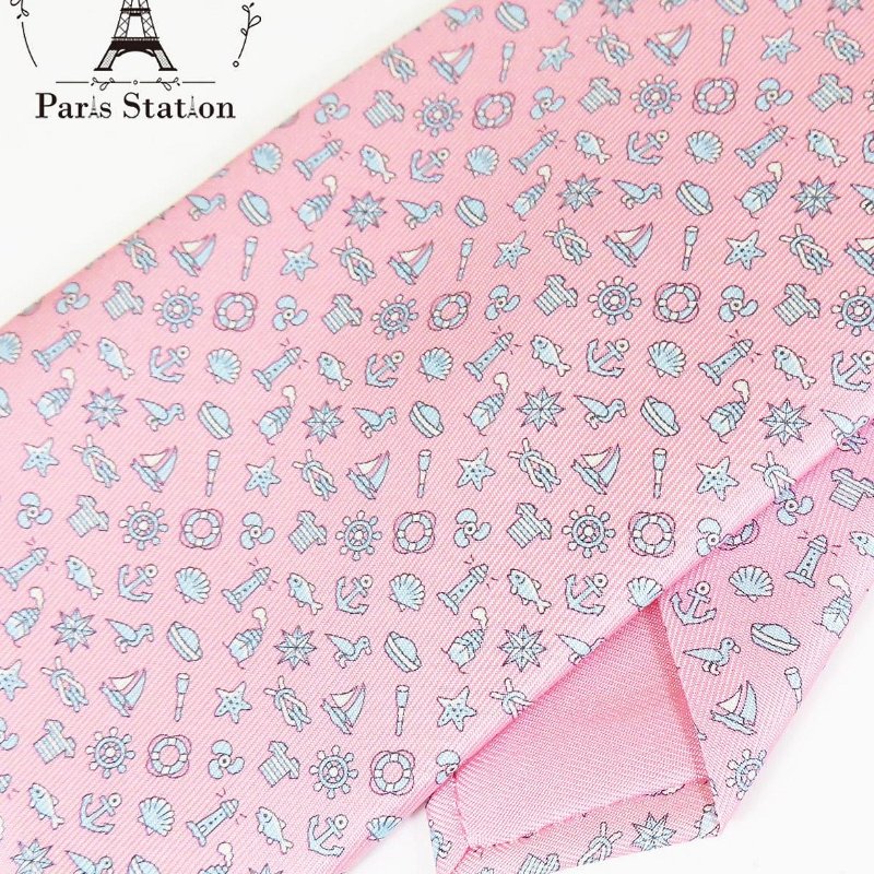 【巴黎站二手名牌專賣店】＊現貨＊HERMES 愛馬仕 真品＊粉色海洋圖案領帶-3