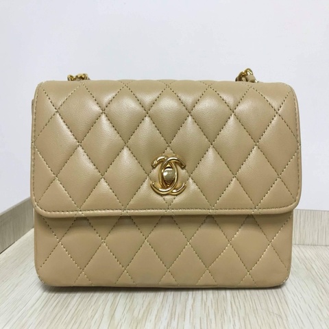 chanel vintage老香mini coco 18公分 奶茶色