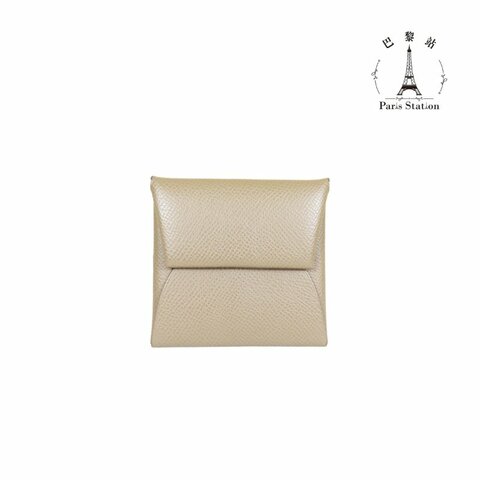 【巴黎站二手名牌專賣店】＊現貨＊HERMES愛馬仕真品＊W刻大象灰牛皮BASTIA釦式零錢包