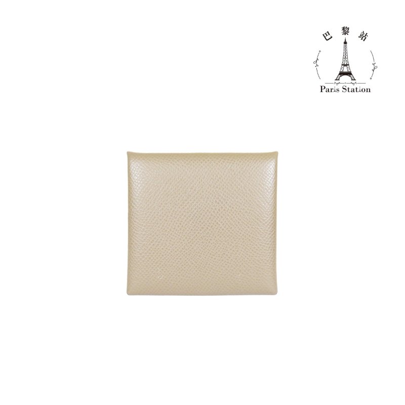 【巴黎站二手名牌專賣店】＊現貨＊HERMES愛馬仕真品＊W刻大象灰牛皮BASTIA釦式零錢包-1