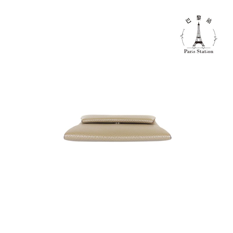 【巴黎站二手名牌專賣店】＊現貨＊HERMES愛馬仕真品＊W刻大象灰牛皮BASTIA釦式零錢包-2