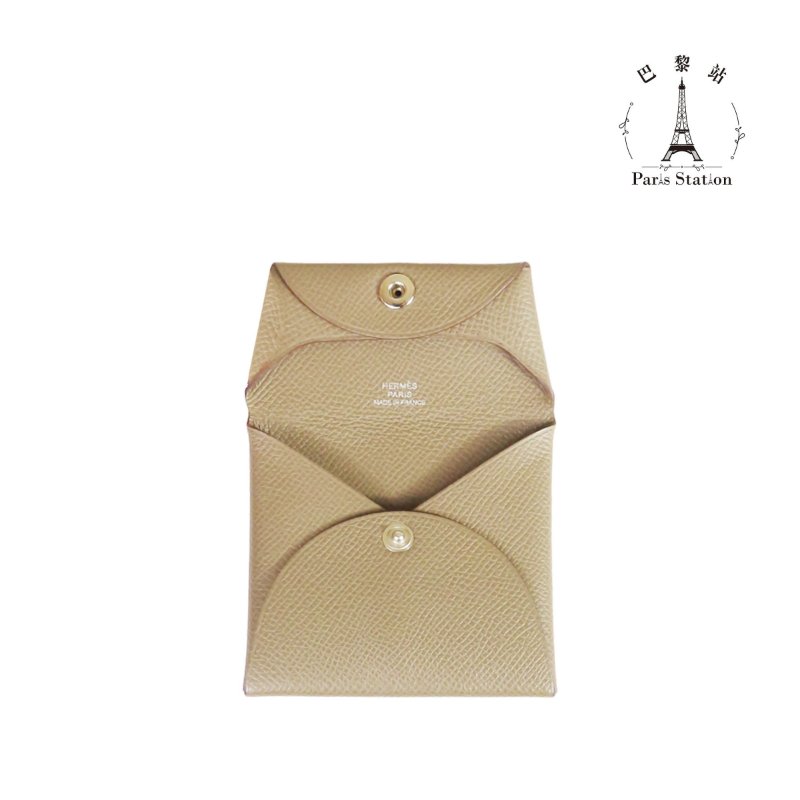 【巴黎站二手名牌專賣店】＊現貨＊HERMES愛馬仕真品＊W刻大象灰牛皮BASTIA釦式零錢包-3