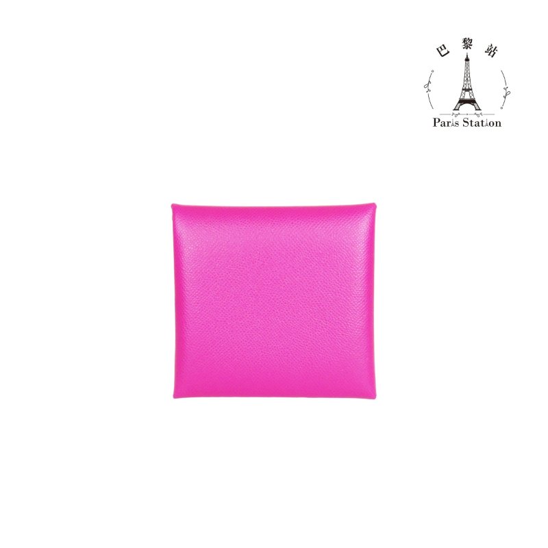 【巴黎站二手名牌專賣店】＊現貨＊HERMES愛馬仕真品＊D刻桃紅色牛皮BASTIA釦式零錢包-1